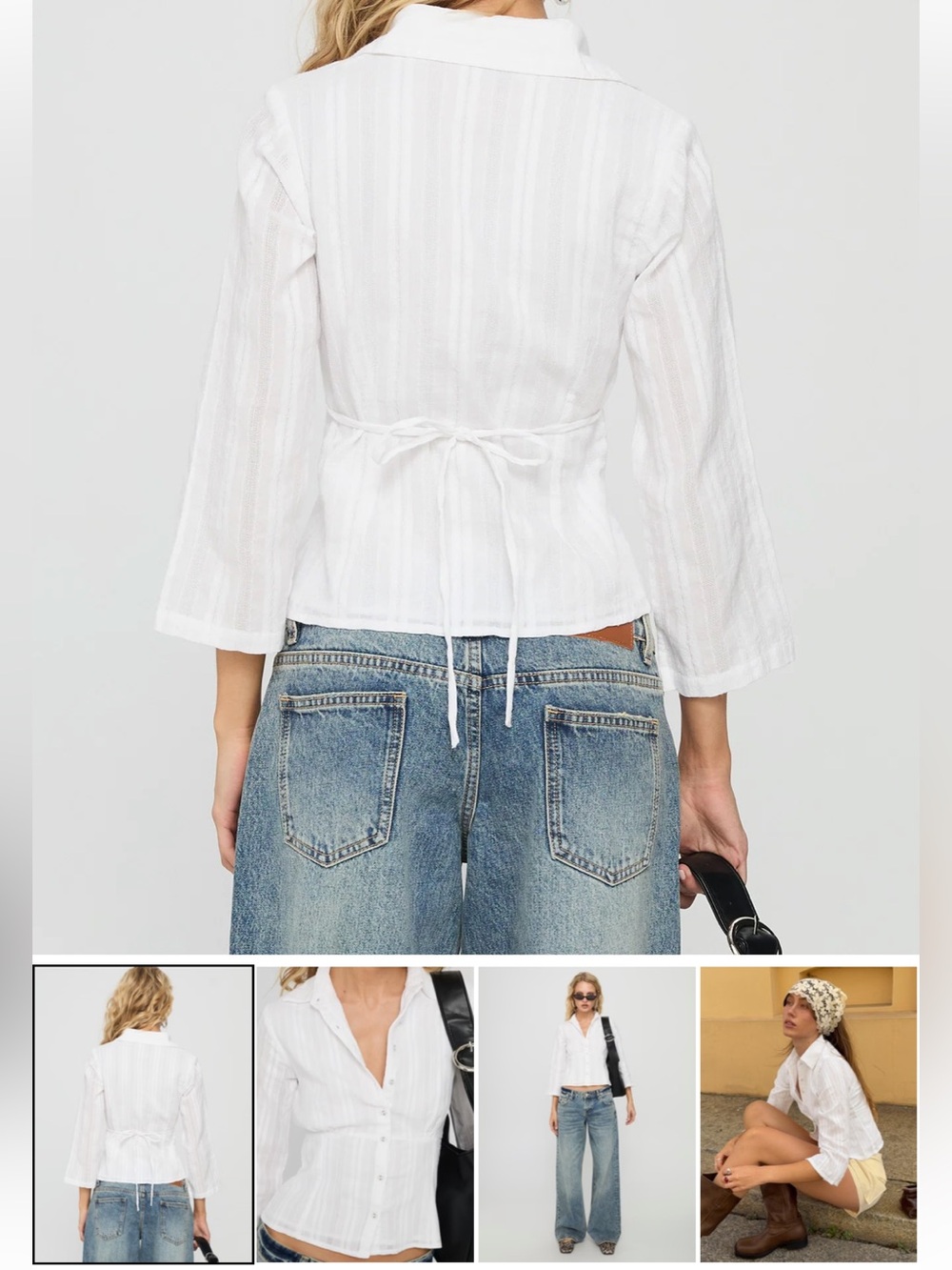 Princess Polly Textured Taelynn 3/4 White Blouse NWT